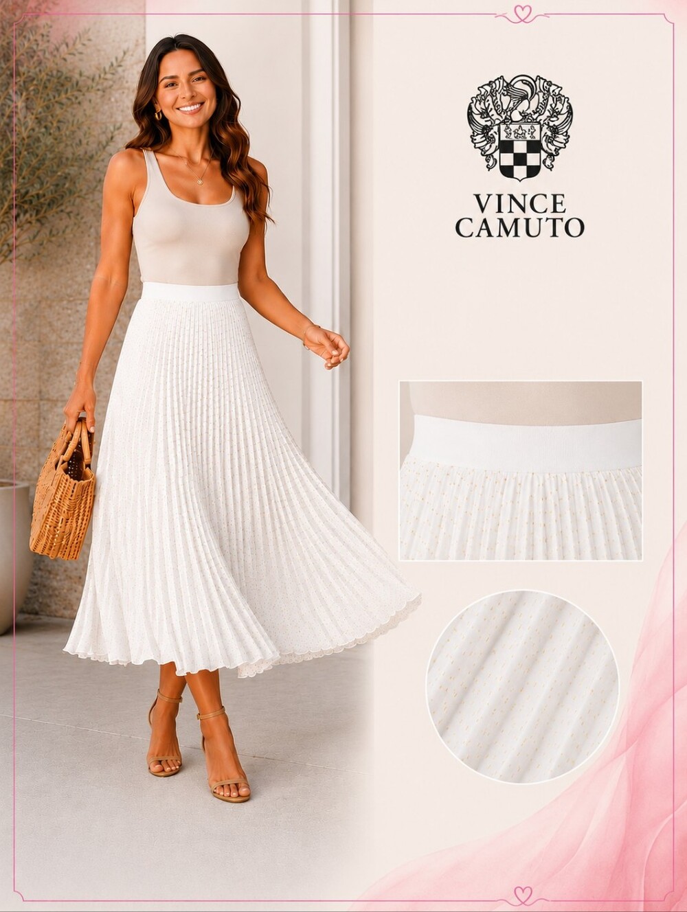 Vince Camuto Flowy White Gold Dot Maxi Skirt | Like New | L - Picture 7 of 7